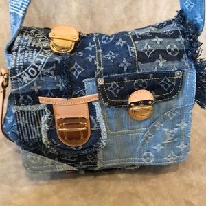 Blue jean patched authentic Louis Vuitton satchel